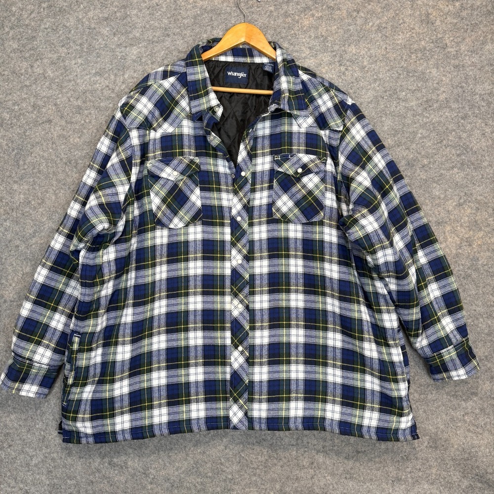 VTG Wrangler Western Pearl‎ Snap Flannel Shirt Jacket Mens Big 3X Plaid Shacket